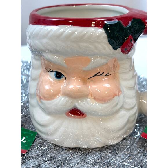 Sleigh Bell Bistro Winking Santa Retro Style Christmas Coffee/ Hot Cocoa Mugs - Picture 3 of 9